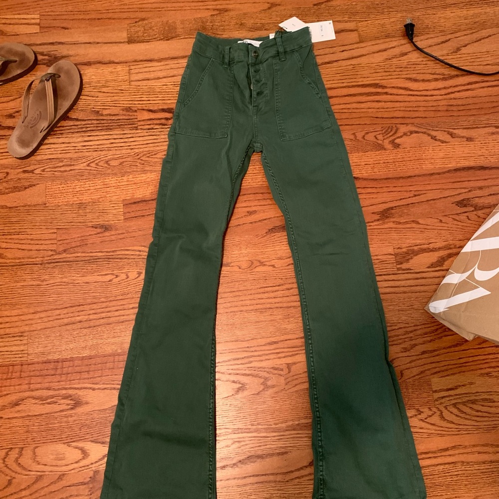 Zara flare green jeans